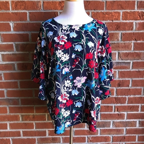 Bobeau Flutter Sleeve Floral Print Top - Size L - Picture 2 of 11